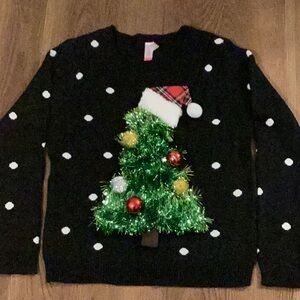 Christmas Tree Ugly Christmas Sweater Pullover 100% Acrylic Red. & Blk SZ 15/17